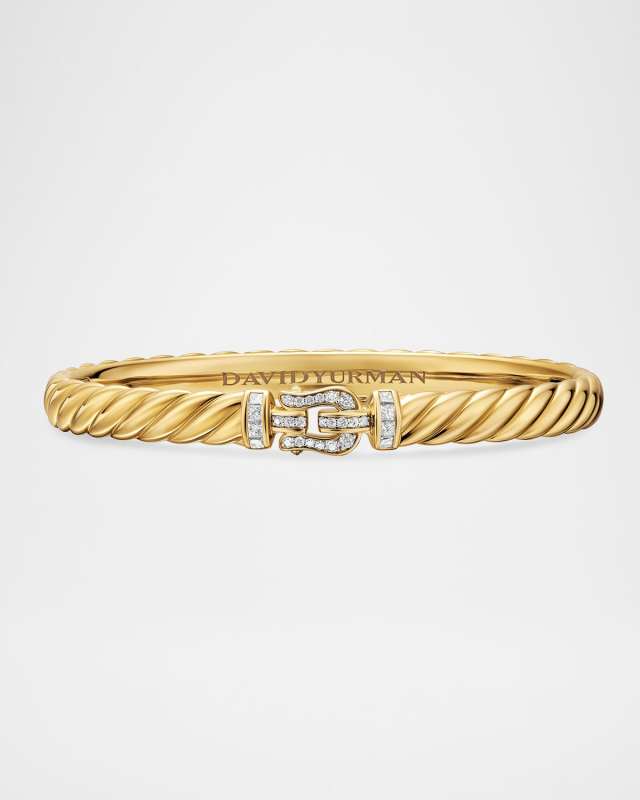 Sculpted Cable Buckle Bracelet with Diamonds in 18K Gold, 6mm